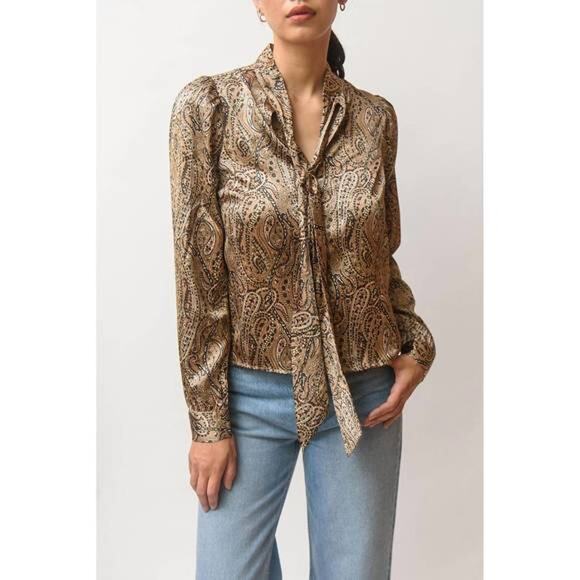 Walter Baker Linette Long Sleeve Tie Front Blouse in Desert Paisley Small - Picture 1 of 11